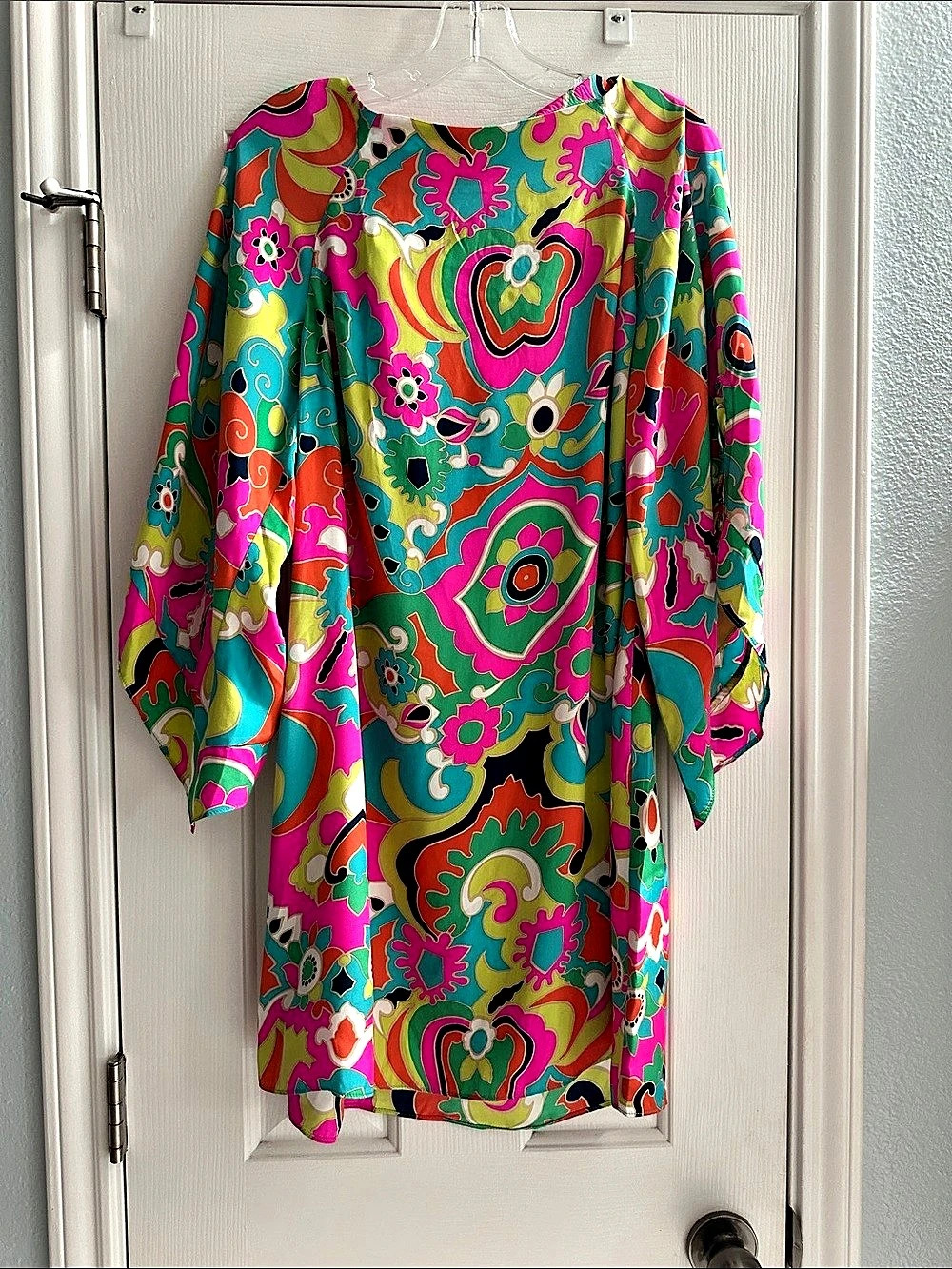 Alice & Trixie Marcy Dress Abstract Print Green & Pink L NWT Mod Retro Hippie